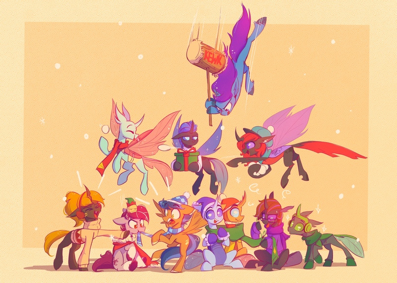 Size: 3000x2143 | Tagged: safe, artist:scribble-potato, derpibooru import, oc, unofficial characters only, changedling, changeling, earth pony, pegasus, pony, unicorn, image, jpeg