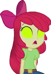 Size: 241x350 | Tagged: safe, derpibooru import, edit, edited screencap, screencap, apple bloom, human, female, glowing eyes, hypnosis, hypnotized, image, jpeg, mind control, simple background, solo, sombrafied, white background