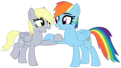 Size: 3939x2209 | Tagged: safe, artist:mint-light, artist:twilyisbestpone, derpibooru import, derpy hooves, rainbow dash, pegasus, pony, cute, dashabetes, derpabetes, derpy day, derpydash, duo, duo female, eye contact, female, high res, image, lesbian, looking at each other, looking at someone, mare, png, shipping, simple background, smiling, transparent background