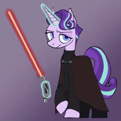 Size: 1000x1000 | Tagged: safe, artist:partyponypower, derpibooru import, starlight glimmer, pony, unicorn, cape, clothes, count dooku, crossover, darth tyranus, image, jpeg, lightsaber, magic, solo, star wars, weapon