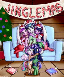 Size: 3105x3750 | Tagged: safe, artist:anibaruthecat, derpibooru import, princess cadance, princess flurry heart, shining armor, twilight sparkle, twilight sparkle (alicorn), oc, oc:prince nova sparkle, alicorn, pony, accessories, adorable face, adorasexy, alicorn oc, alicornified, animal costume, aunt and nephew, aunt and niece, banner, book, brother, brother and sister, candy, candy cane, christmas, christmas gift, christmas lights, christmas stocking, christmas tree, clothes, collar, colt, commission, costume, couch, cousins, cute, cutie mark, cutie mark on clothes, elf costume, family, father and child, father and daughter, father and son, female, filly, foal, food, half-brother, half-cousins, half-siblings, half-sister, hat, headband, high res, holiday, horn, hug, image, jewelry, male, mare, mother and child, mother and daughter, mother and son, necklace, offspring, parent and child, parent:shining armor, parent:twilight sparkle, parents:shining sparkle, png, poster, prince shining armor, product of incest, race swap, reindeer costume, santa costume, santa hat, sexy, shakespearicles, shiningcorn, shirt, siblings, sister, sisters, sisters-in-law, sitting, socks, stallion, standing, stockings, thigh highs, tree, wall of tags, wings
