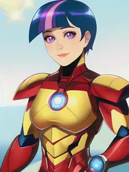 Size: 1020x1360 | Tagged: safe, derpibooru import, editor:sammykun, machine learning generated, novelai, stable diffusion, twilight sparkle, human, equestria girls, breasts, clothes, cosplay, costume, crossover, female, glow, humanized, image, iron man, marvel, marvel cinematic universe, metal, png, reasonably sized breasts, solo, suit, superhero, technology