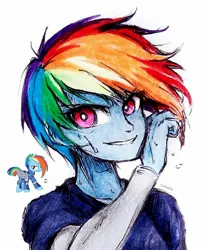 Size: 1537x1851 | Tagged: safe, artist:liaaqila, derpibooru import, rainbow dash, equestria girls, alternate timeline, apocalypse dash, crystal war timeline, image, jpeg, traditional art