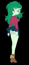 Size: 1900x4165 | Tagged: artist needed, suggestive, derpibooru import, edit, wallflower blush, human, equestria girls, equestria girls series, sunset's backstage pass!, spoiler:eqg series (season 2), /mlp/, 4chan, black background, blue underwear, blushing, butt, clothes, embarrassed, female, image, looking back, panties, png, simple background, skirt, skirt lift, solo, solo female, spank mark, spanked, spanking, underwear, wallflower butt