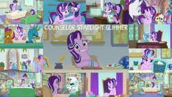 Size: 1978x1113 | Tagged: safe, derpibooru import, edit, edited screencap, editor:quoterific, screencap, berry blend, berry bliss, cozy glow, gallus, november rain, ocellus, peppermint goldylinks, phyllis, rainbow dash, rarity, smolder, starlight glimmer, trixie, twilight sparkle, twilight sparkle (alicorn), alicorn, bugbear, a horse shoe-in, a matter of principals, fake it 'til you make it, marks for effort, road to friendship, school daze, sparkle's seven, starlight the hypnotist, student counsel, the end in friend, the ending of the end, spoiler:interseason shorts, chocolate, couch, drink, empathy cocoa, floppy ears, food, friendship student, hot chocolate, image, inkwell, png, quill, school of friendship, starlight's office