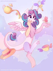 Size: 2232x3000 | Tagged: safe, artist:xjenn9, derpibooru import, princess flurry heart, draconequus, cloud, draconequified, floating, g4, high res, image, png, solo, species swap