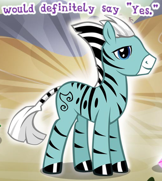 Size: 659x738 | Tagged: safe, derpibooru import, official, pony, zebra, chill zebra, cloven hooves, cropped, english, gameloft, image, male, meme, mobile game, my little pony: magic princess, png, solo, stallion, text, wow! glimmer