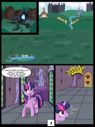Size: 7500x10000 | Tagged: safe, artist:chedx, derpibooru import, twilight sparkle, comic:learning with pibby glitch battles, fanfic, comic, commission, g4, image, multiverse, png, twilight's castle