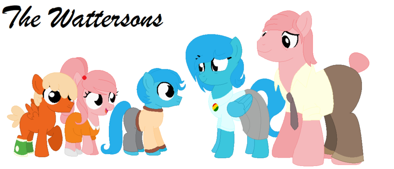 Size: 1165x499 | Tagged: safe, artist:harmonicdreemur1308, derpibooru import, ponified, pegasus, pony, base used, clothes, colt, darwin watterson, female, filly, foal, gumball watterson, image, male, mare, nicole watterson, png, simple background, stallion, the amazing world of gumball, white background, wings