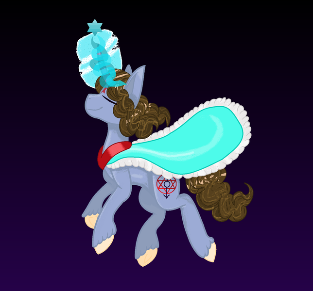 Size: 1592x1484 | Tagged: safe, artist:harmonicdreemur1308, derpibooru import, oc, unofficial characters only, pony, unicorn, cape, clothes, eyes closed, glow, glowing horn, horn, image, levitation, magic, male, png, self-levitation, smiling, solo, stallion, telekinesis, unicorn oc, unshorn fetlocks