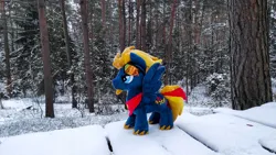 Size: 1192x670 | Tagged: safe, artist:mgrdash, derpibooru import, oc, pegasus, pony, forest, image, irl, jpeg, my little pony, ocfiresky, photo, plushie, ponies in real life, tree, winter