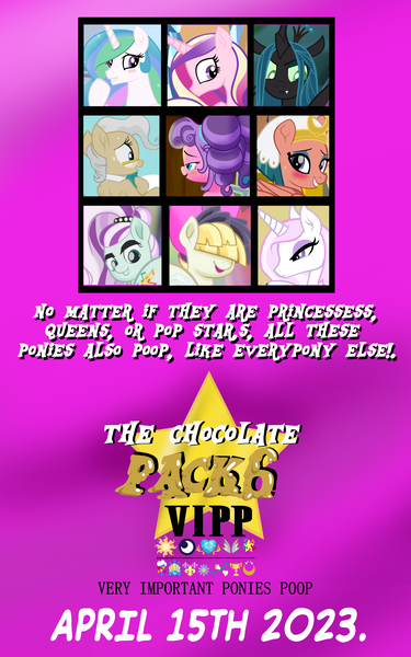 Size: 2500x3999 | Tagged: questionable, artist:succubi samus, derpibooru import, coloratura, fleur-de-lis, mayor mare, petunia petals, princess cadance, princess celestia, queen chrysalis, somnambula, songbird serenade, my little pony: the movie, advertisement, chocolate pack 6: very important ponies poop, coming soon, countess coloratura, fetish, fetish fuel, image, implied farting, implied poop eating, implied scat, implied urine, movie accurate, movie accurate porn, paywall content, png, poop, release date, scat, show accurate, show accurate porn, teaser