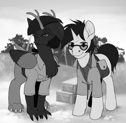 Size: 1815x1773 | Tagged: safe, artist:nynehells, derpibooru import, oc, oc:gráinne ní bhroin, oc:page turner, unofficial characters only, unicorn, equestria at war mod, beret, black and white, deergriff, grayscale, hat, image, monochrome, png