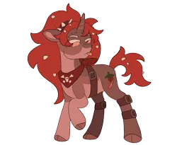 Size: 2048x1676 | Tagged: safe, artist:hibiscuit-rose, derpibooru import, ponified, pony, unicorn, bandana, belt, chili pepper cookie, coat markings, cookie run, image, png, ponytail, red mane, scar, skull, tongue out