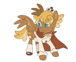 Size: 2048x1676 | Tagged: safe, artist:hibiscuit-rose, derpibooru import, ponified, pegasus, pony, blonde mane, blue eyes, brown coat, cape, clothes, cookie run, crown, image, jewelry, png, regalia, solo, yellow mane