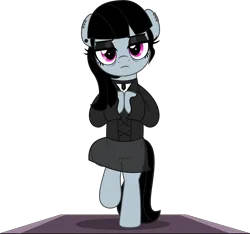 Size: 5347x5000 | Tagged: safe, artist:jhayarr23, derpibooru import, oc, oc:goth lass, unofficial characters only, pony, bags under eyes, bipedal, clothes, commission, dress, ear piercing, earring, eyeshadow, female, frown, goth, hooves together, image, jewelry, makeup, mare, necklace, piercing, png, simple background, solo, transparent background, ych result