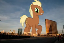 Size: 2048x1360 | Tagged: safe, artist:chainchomp2 edits, derpibooru import, edit, editor:jaredking779, meadow song, earth pony, pony, background pony, giant pony, giant/macro earth pony, highrise ponies, image, irl, jpeg, las vegas, macro, male, mega giant, nevada, photo, ponies in real life, solo, stallion, story included