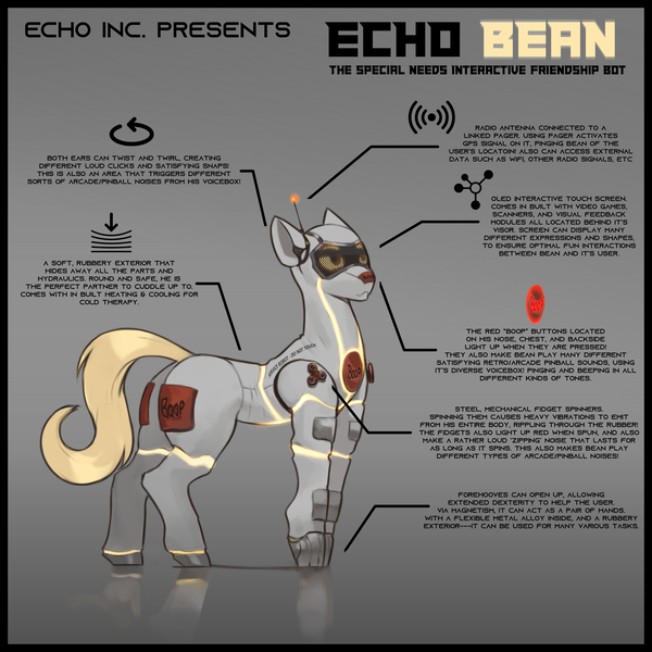 Size: 3000x3000 | Tagged: safe, artist:nsilverdraws, derpibooru import, oc, oc:echo bean, unofficial characters only, earth pony, pony, robot, robot pony, antenna, fidget spinner, glow, gradient background, high res, image, png, reflection, solo, standing, tail, technology, text