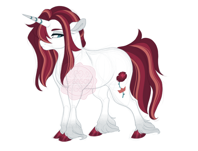 Size: 3412x2600 | Tagged: safe, artist:gigason, derpibooru import, oc, oc:iris, unofficial characters only, pony, unicorn, alternate design, female, image, mare, obtrusive watermark, offspring, parent:prince blueblood, parent:roseluck, png, simple background, solo, transparent background, unshorn fetlocks, watermark