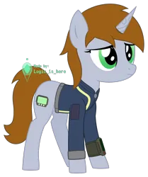 Size: 1122x1340 | Tagged: safe, artist:logic-is-here, derpibooru import, oc, oc:littlepip, pony, unicorn, fallout equestria, clothes, image, jumpsuit, png, simple background, solo, transparent background, vault suit