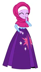 Size: 720x1280 | Tagged: safe, artist:selenaede, derpibooru import, twilight sparkle, human, equestria girls, base, base used, clothes, cutie mark, cutie mark on clothes, eyes closed, female, hand on mouth, hijab, image, islam, laughing, long skirt, long sleeved shirt, long sleeves, png, religion, shirt, simple background, skirt, smiling, solo, teeth, white background