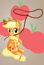 Size: 3600x5400 | Tagged: safe, artist:lxyacht, derpibooru import, applejack, earth pony, pony, cutie mark, cutie mark background, female, image, lasso, mare, mouth hold, png, rope, simple background, sitting, solo