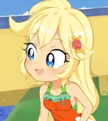 Size: 512x576 | Tagged: safe, artist:luckreza8, derpibooru import, edit, edited screencap, machine learning generated, screencap, applejack, human, equestria girls, equestria girls series, spring breakdown, spoiler:eqg series (season 2), :d, anime, breasts, female, image, open mouth, open smile, pinegraph, png, smiling