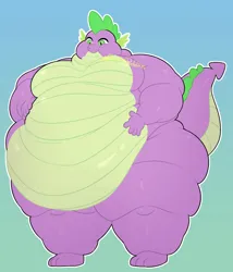 Size: 1777x2073 | Tagged: suggestive, artist:choccopudding, derpibooru import, spike, dragon, bhm, chubby cheeks, fat, fat spike, gradient background, image, jpeg, male, moobs, morbidly obese, obese, older, older spike, outline, rolls of fat, solo, white outline