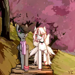 Size: 2000x2000 | Tagged: safe, artist:aay41x, derpibooru import, oc, oc:dante fly, oc:kimo, unofficial characters only, undead, vampire, half bat pony, image, jpeg, kitsune, pixel art, walking