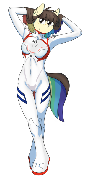 Size: 1919x4000 | Tagged: safe, artist:in3ds2, artist:katingcipset, derpibooru import, oc, oc:polie lightmixer, anthro, earth pony, anthro oc, bodysuit, clothes, ear piercing, eyebrows, eyebrows visible through hair, female, freckles, image, latex, latex suit, looking at you, loose hair, multicolored hair, neon genesis evangelion, piercing, plugsuit, png, rainbow hair, simple background, solo, solo female, transparent background