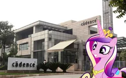 Size: 599x369 | Tagged: artist needed, safe, derpibooru import, princess cadance, alicorn, pony, friendship is magic, building, cadence bank, crown, cutie mark, facility, g4, hasbro, horn, image, jewelry, meme, photo, png, regalia, smiling, solo, tower, tree