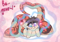 Size: 5000x3500 | Tagged: safe, artist:fluffyxai, derpibooru import, lamia, original species, snake, snake pony, hearts and hooves day, holiday, hypno eyes, hypnosis, image, kaa eyes, looking at you, png, smiling, swirly eyes, valentine's day