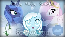 Size: 1280x720 | Tagged: safe, derpibooru import, princess celestia, princess luna, oc, oc:snowdrop, alicorn, pony, snowdrop (animation), female, filly, foal, image, jpeg, link in description, mare, pink-mane celestia, s1 luna, silly filly studios, text, youtube thumbnail