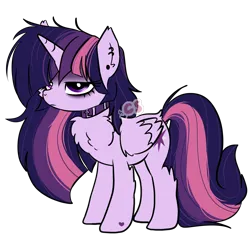 Size: 2700x2700 | Tagged: safe, artist:cutiesparke, derpibooru import, twilight sparkle, twilight sparkle (alicorn), alicorn, descended twilight, accessory, alternate hairstyle, bags under eyes, chest fluff, choker, collar, ear fluff, ear piercing, earring, hoof heart, image, jewelry, leg fluff, lightly watermarked, messy mane, obtrusive watermark, piercing, png, simple background, solo, transparent background, unamused, underhoof, watermark, wing fluff, wings