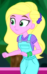 Size: 390x610 | Tagged: safe, derpibooru import, screencap, sandy cerise, human, equestria girls, equestria girls series, sunset's backstage pass!, spoiler:eqg series (season 2), background human, cropped, female, image, overall shorts, png, solo