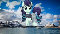 Size: 2048x1152 | Tagged: safe, artist:vector-brony, derpibooru import, edit, editor:jaredking779, coloratura, earth pony, pony, australia, clothes, female, giant pony, giant/macro earth pony, giantess, highrise ponies, image, irl, jpeg, macro, mare, mega giant, photo, ponies in real life, see-through, solo, sydney