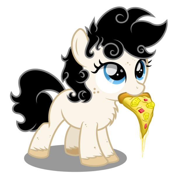 Size: 1600x1600 | Tagged: safe, artist:pizzamovies, derpibooru import, oc, oc:sugar slice, unofficial characters only, pony, cheese, chest fluff, female, filly, foal, food, image, pineapple pizza, pizza, png, simple background, solo, transparent background