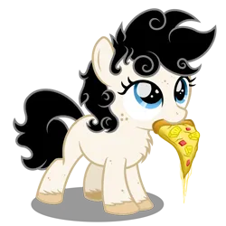 Size: 1600x1600 | Tagged: safe, artist:pizzamovies, derpibooru import, oc, oc:sugar slice, unofficial characters only, pony, cheese, chest fluff, female, filly, foal, food, image, pineapple pizza, pizza, png, simple background, solo, transparent background