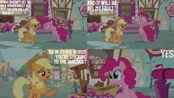 Size: 2000x1125 | Tagged: safe, derpibooru import, edit, edited screencap, editor:quoterific, screencap, applejack, pinkie pie, earth pony, pony, wonderbolts academy, bipedal, duo, duo female, female, image, mare, nose in the air, png, sugarcube corner