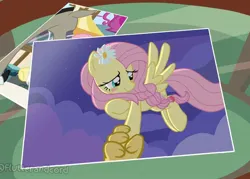 Size: 1080x772 | Tagged: safe, derpibooru import, editor:flutterandcord, discord, fluttershy, blushing, clothes, cloud, date, discoshy, eyes closed, female, first date, flower, flower in hair, flying, image, jpeg, male, necktie, offscreen character, picture, shipping, show accurate, story included, straight, suit