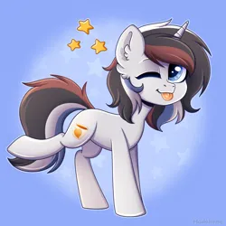 Size: 2500x2500 | Tagged: safe, artist:madelinne, derpibooru import, oc, oc:soothing song, unofficial characters only, pony, unicorn, :p, happy, horn, image, looking at you, male, one eye closed, png, solo, stallion, stars, tongue out, unicorn oc, wink, winking at you