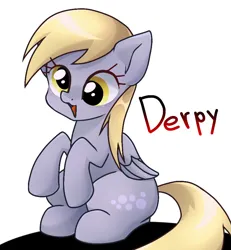 Size: 868x940 | Tagged: safe, artist:namaenonaipony, derpibooru import, derpy hooves, pegasus, pony, cute, derpabetes, female, folded wings, image, jpeg, mare, open mouth, simple background, sitting, solo, white background, wings