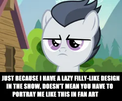 Size: 1218x1010 | Tagged: safe, derpibooru import, screencap, rumble, pegasus, pony, marks and recreation, season 7, angry, close-up, colt, foal, image, impact font, male, png, solo, text