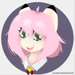 Size: 3000x3000 | Tagged: safe, artist:margaritaenot, derpibooru import, pony, anime, anya forger, green eyes, image, pink hair, png, simple background, smiling, solo, spy x family