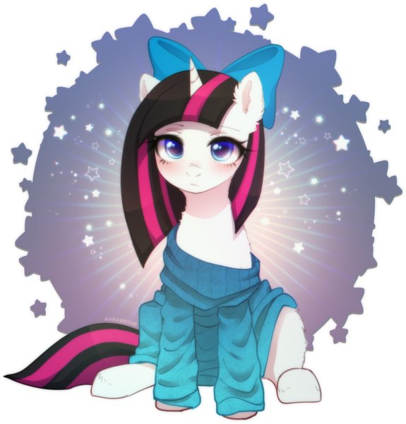 Size: 2025x2112 | Tagged: safe, artist:avrameow, derpibooru import, part of a set, oc, unofficial characters only, pony, unicorn, clothes, commission, horn, image, oversized clothes, png, simple background, solo, sweater, transparent background, unicorn oc, ych result
