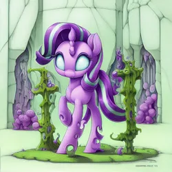 Size: 1024x1024 | Tagged: safe, derpibooru import, editor:siber, machine learning generated, purplesmart.ai, stable diffusion, starlight glimmer, changeling, changelingified, image, png, solo, species swap