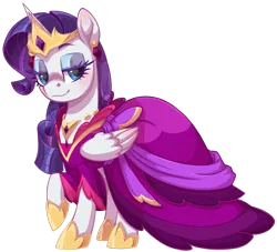 Size: 1893x1722 | Tagged: safe, artist:moonseeker, derpibooru import, rarity, alicorn, pony, alicornified, clothes, crown, dress, ear piercing, earring, female, gown, horn, image, jewelry, mare, piercing, png, princess, race swap, raricorn, regalia