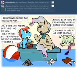 Size: 700x619 | Tagged: dead source, safe, artist:owlor, derpibooru import, mayor mare, oc, oc:rolly, pony, beach ball, from the desk of mayor mare, image, png, quill, water