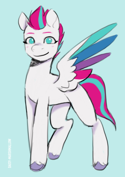 Size: 2919x4132 | Tagged: safe, artist:daisy_marshmallow, derpibooru import, zipp storm, pegasus, colored sketch, g5, image, looking at you, png, simple background, sketch, solo, spread wings, wings