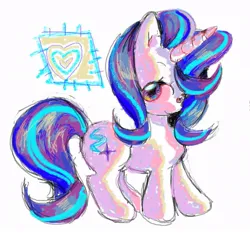 Size: 907x846 | Tagged: safe, artist:f1sh1es, derpibooru import, starlight glimmer, pony, unicorn, heart, image, jpeg, looking at you, side view, simple background, smiling, solo, standing, white background